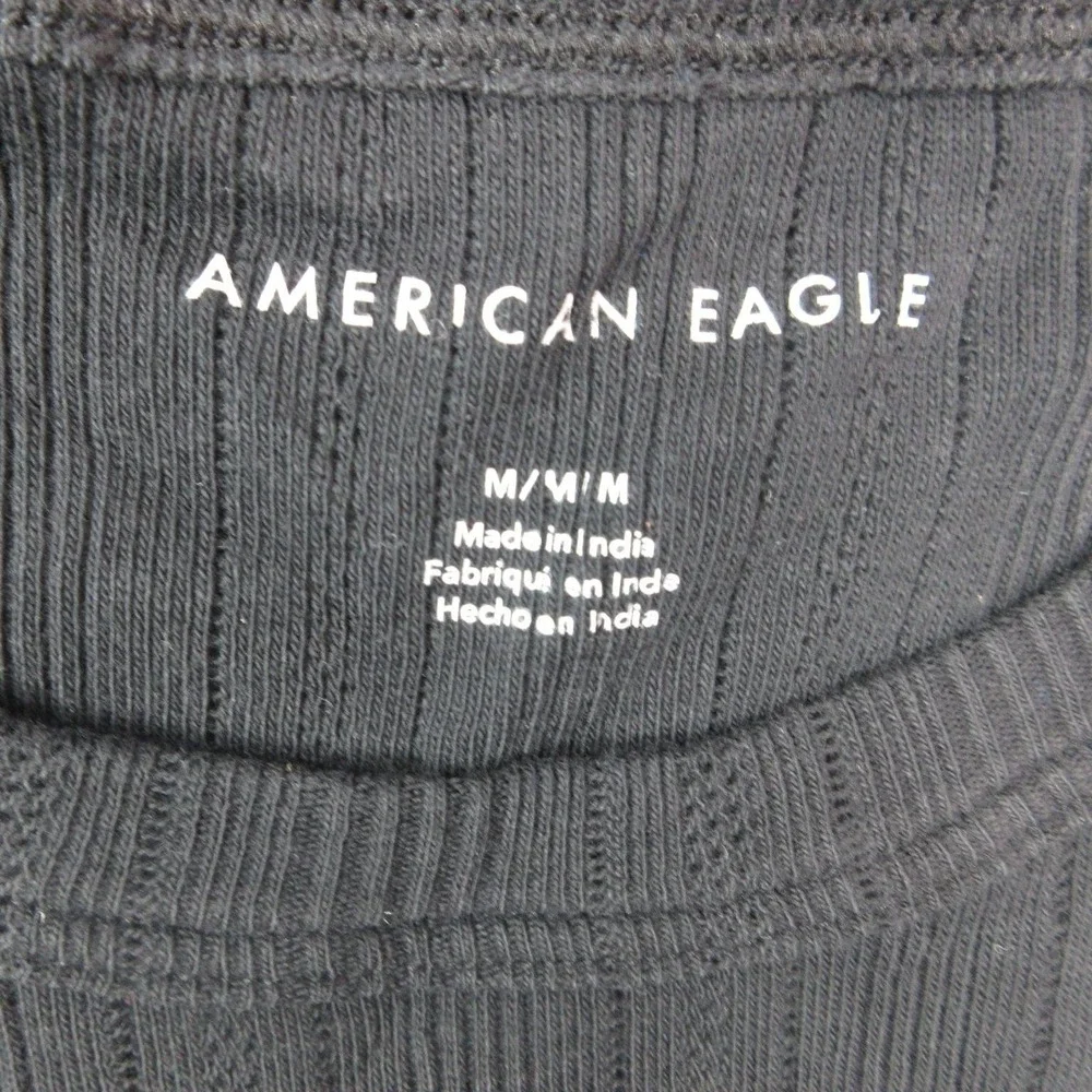 American Eagle Outfitters Shirt Womens Medium Black Ribbed Lace Long Sleeve NWT